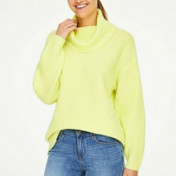 Ann Taylor LOFT Outlet Lounge Oversized Cowl Neck Sweater Neon Lemon - Picture 1 of 8